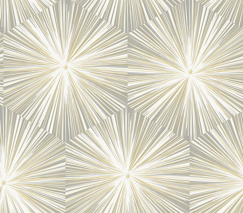 NextWall Hex Starburst Grey & Metallic Gold Wallpaper NW55008