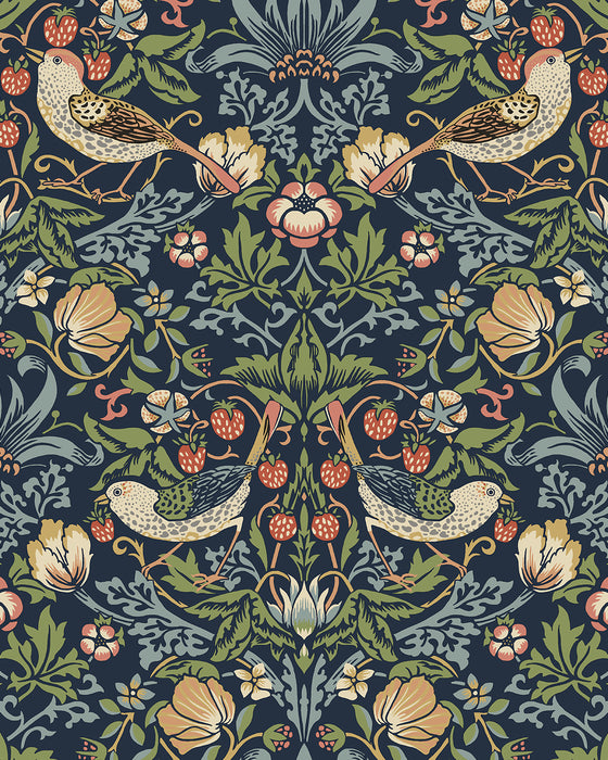 Seabrook Designs Fragaria Garden Prepasted Midnight Blue Wallpaper PR10102