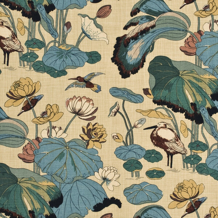 GP & J Baker Nympheus - Linen Aqua/Sand Fabric R1206.3.0