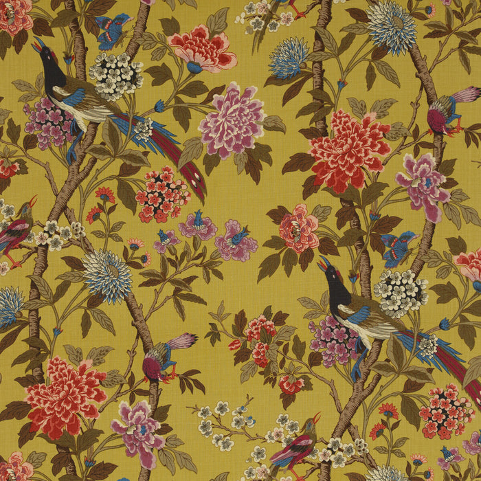 GP & J Baker Hydrangea Bird Mustard/Mauve Fabric R1355.1.0