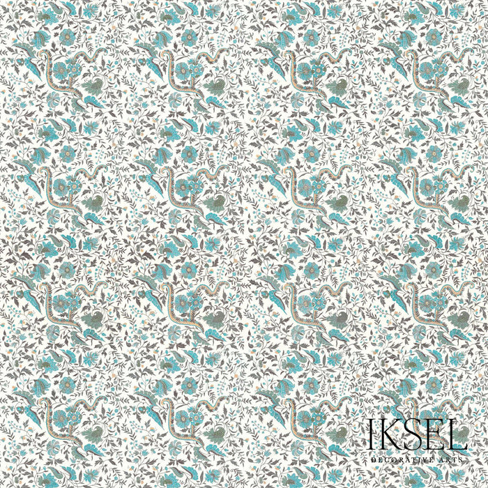 Schumacher Indienne Turquoise Fabric RF306CR53