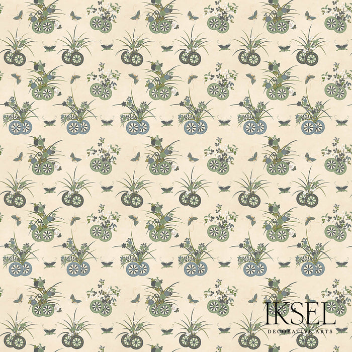 Schumacher Japanese Chariots Rice-Green Fabric RF608CR41