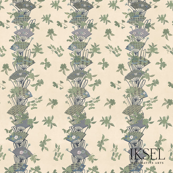 Schumacher Japanese Fans Rice-Green Fabric RF610CR41