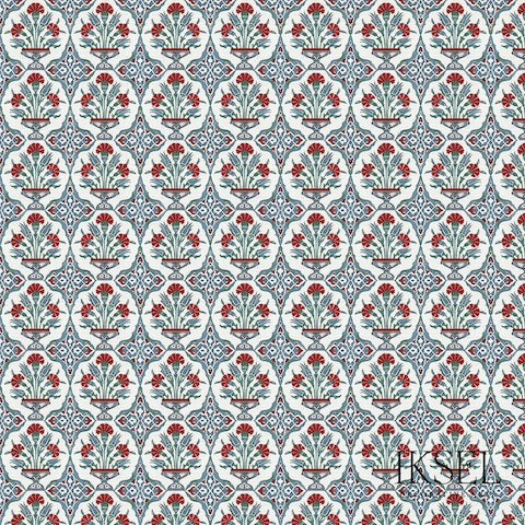 Schumacher Iznik Carnation Bouquet Original Wallpaper RW108CS01-255