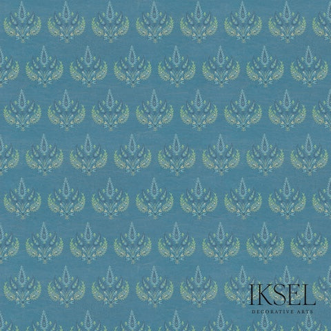 Schumacher Embroidered Flowers Denim Blue Wallpaper RW204CR21-255