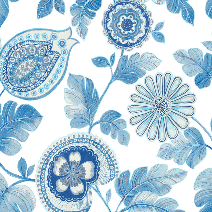 Seabrook Designs Calypso Paisley Leaf Fabric Blue Oasis And Ivory Fabric RY31902F