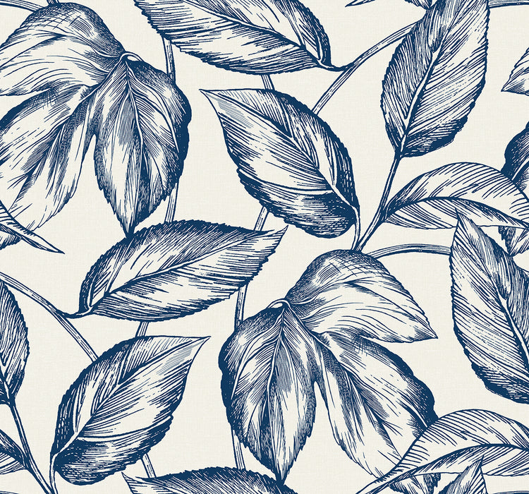 Seabrook Designs Beckett Sketched Leaves Blueberry Hill Wallpaper Sample SC20002