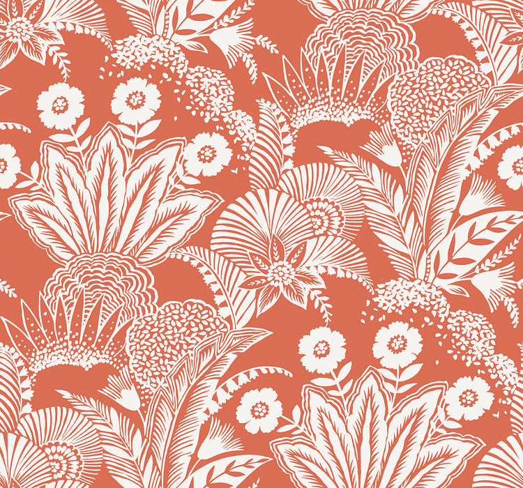 Seabrook Designs Suvi Palm Grove Coral Glow Wallpaper Sample SC20101