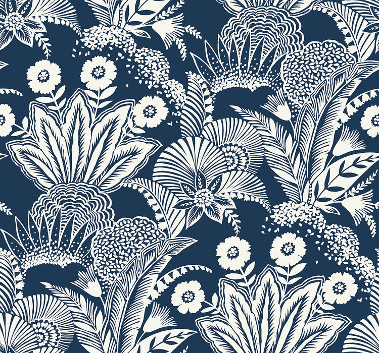 Seabrook Designs Suvi Palm Grove Nautical Blue Wallpaper Sample SC20102
