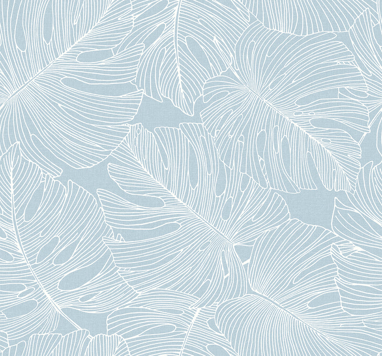Seabrook Designs Tarra Monstera Leaf Early Sky Wallpaper Sample SC20202