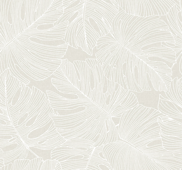 Seabrook Designs Tarra Monstera Leaf White Sand Wallpaper Sample SC20205