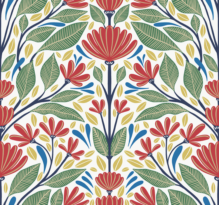 Seabrook Designs Carmela Folk Floral Primaries Wallpaper Sample SC20601
