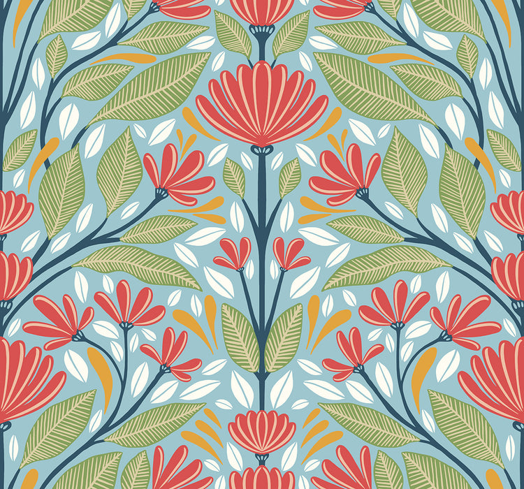 Seabrook Designs Carmela Folk Floral Summer Garden Wallpaper Sample SC20604