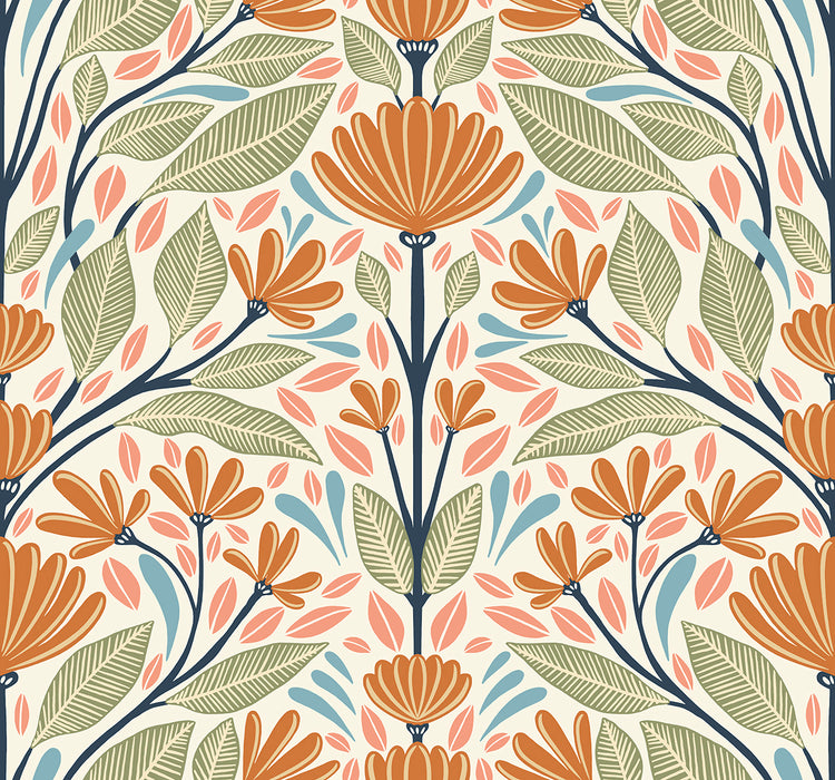 Seabrook Designs Carmela Folk Floral Summer Ends Wallpaper SC20606