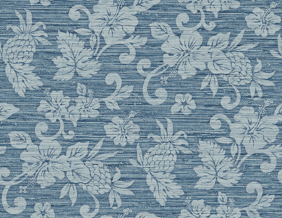 Seabrook Designs Juno Island Floral Bay Blue Wallpaper Sample SC20802