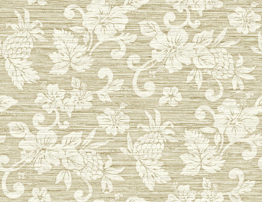 Seabrook Designs Juno Island Floral Saddle Tan Wallpaper Sample SC20805