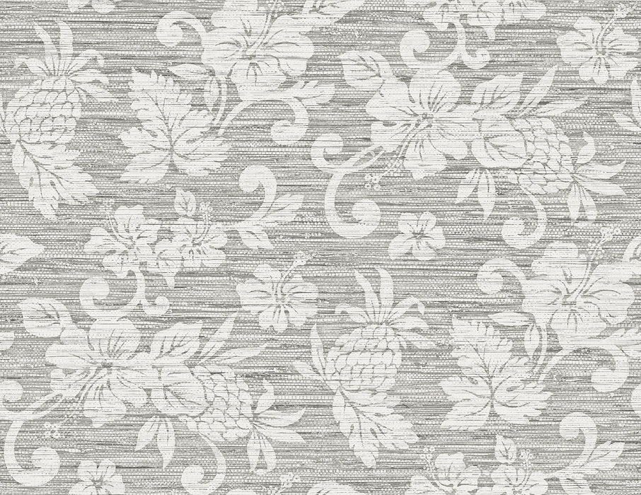 Seabrook Designs Juno Island Floral Half Moon Grey Wallpaper Sample SC20808