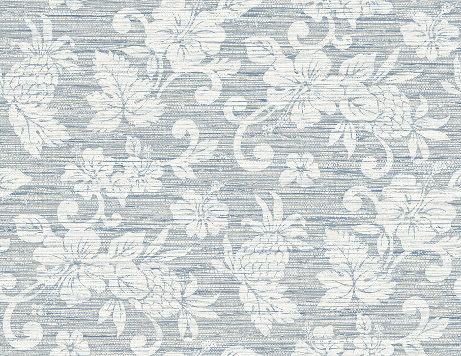 Seabrook Designs Juno Island Floral Fantasy Blue Wallpaper Sample SC20812