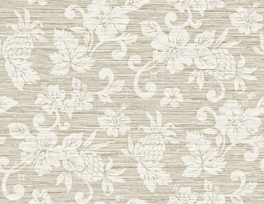 Seabrook Designs Juno Island Floral Balanced Beige Wallpaper Sample SC20815