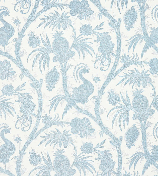 Scalamandre Balinese Peacock Linen Print Sky Fabric SC165750001