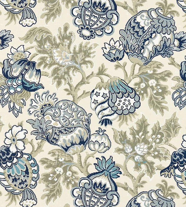 Scalamandre Canterbury Linen Print Oyster & Indigo Fabric SC165930001