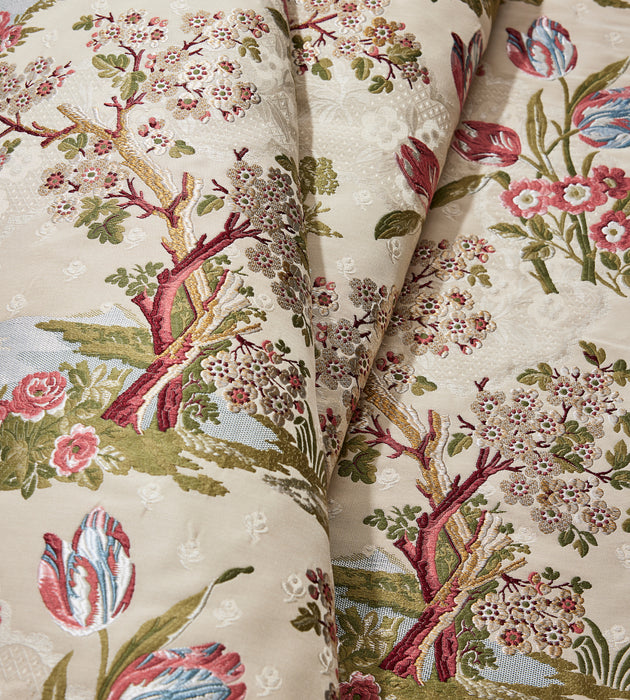 Scalamandre Avignon Brocade Spring On Ivory Fabric Sample SC273220001