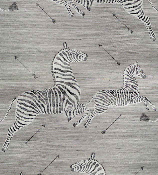 Scalamandre Zebras - Grasscloth Metallic Silver Wallcovering Sample SCG81388AM0001