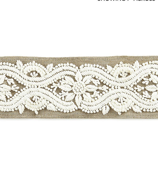 Scalamandre Linnea Embroidered Tape Flax Trim Sample SCT32980001