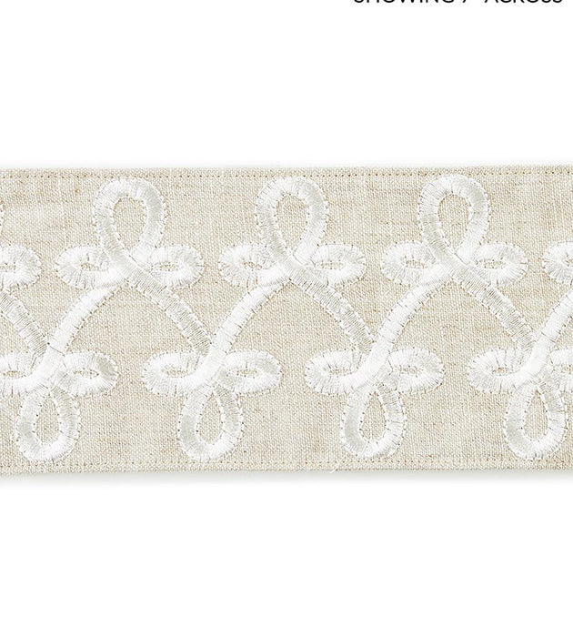 Scalamandre Empress Embroidered Tape Linen Trim Sample SCT33210001