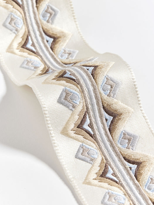 Scalamandre Flamme Embroidered Tape Platinum Trim Sample SCT33350001