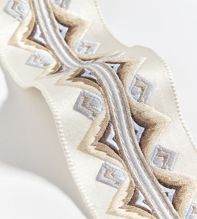Scalamandre Flamme Embroidered Tape Platinum Trimming Sample SCT33350001