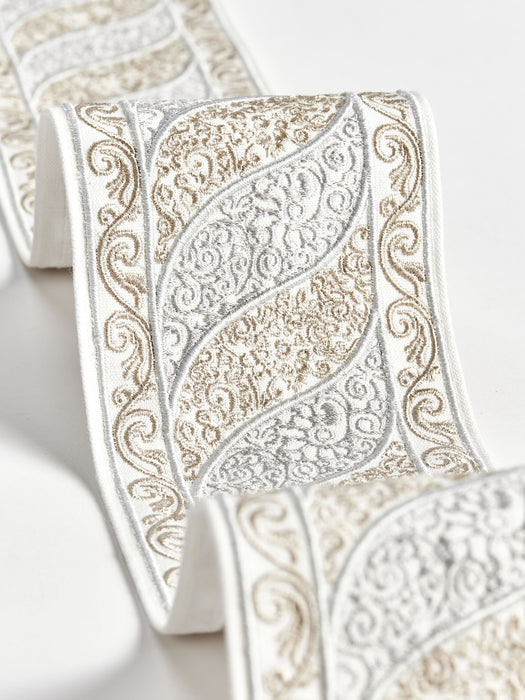 Scalamandre Paisley Embroidered Tape Silver Sand Trim SCT33400001