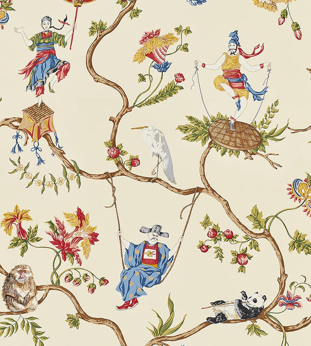 Scalamandre Ming Circus Multi On Beige Wallpaper SCWP816050001