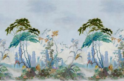 Scalamandre Vembanad Mural | 4 Panel Set Opal Wallpaper Sample SCWP885870001