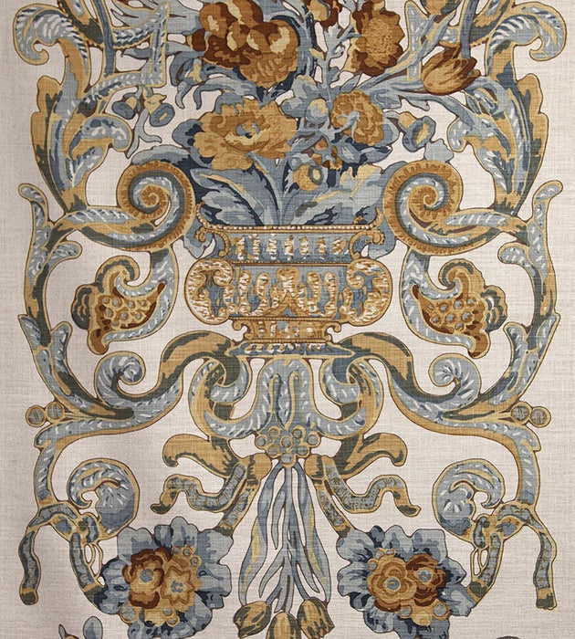 Scalamandre Baroque Floral Canvas Multi Blue & Oakwood Fabric SC16136M0002