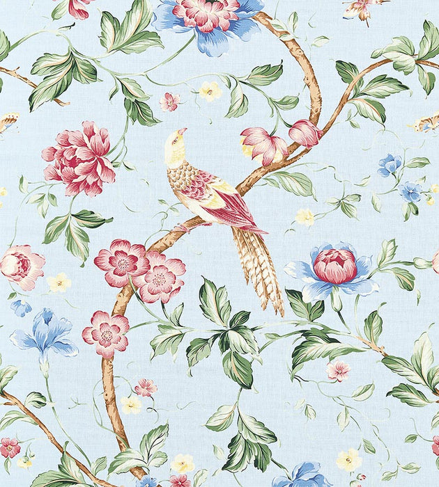 Scalamandre Orienteaux Rose & Blue On Glacier Blue Fabric Sample SC16300M0002