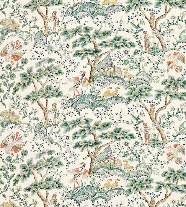 Scalamandre Kelmescott Hand Block Print Leaf On Ivory Fabric SC165900002