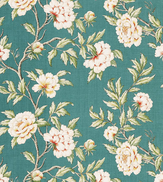 Scalamandre Peonia Linen Print Emerald Isle Fabric SC166160002