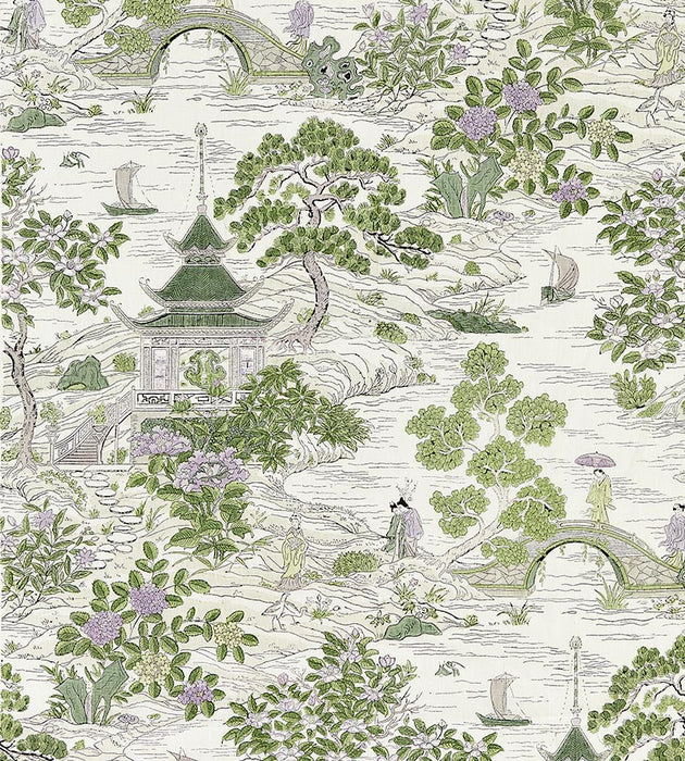 Scalamandre Satomi Hand Block Print Lavender & Citron Fabric Sample SC166240002