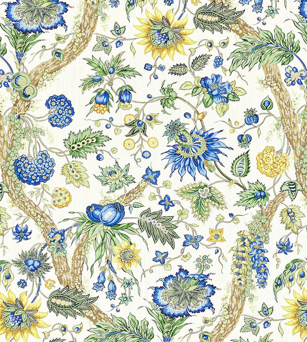 Scalamandre Fleurs Tropicales Blue And Gold Fabric SC166470002