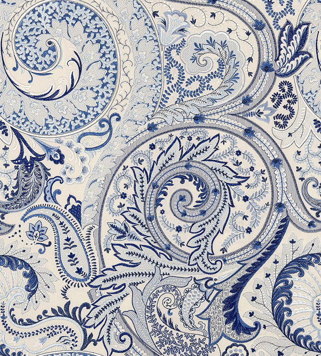 Scalamandre Malabar Paisley Embroidery Porcelain Fabric SC271240002