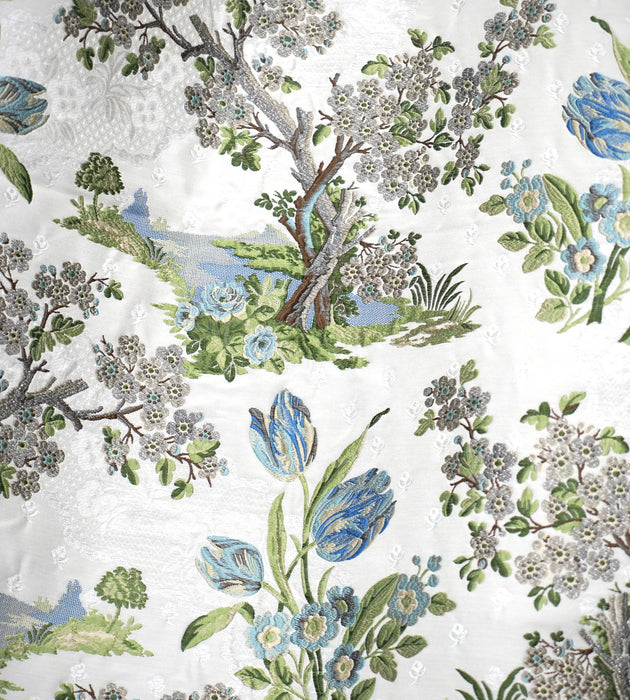 Scalamandre Avignon Brocade Porcelain On White Fabric SC273220002