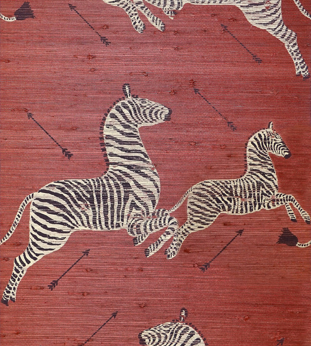 Scalamandre Zebras - Grasscloth Red Wallcovering Sample SCG81388M0002