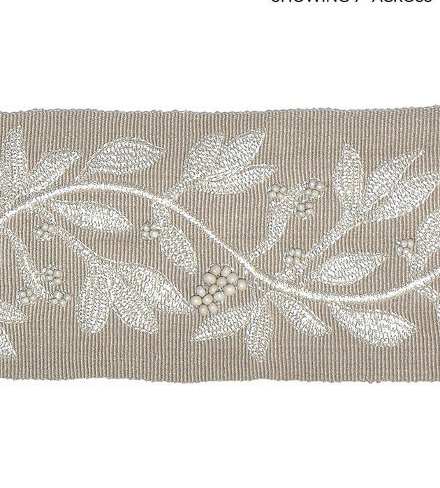 Scalamandre Laurel Embroidered Tape Flax Trim Sample SCT32920002