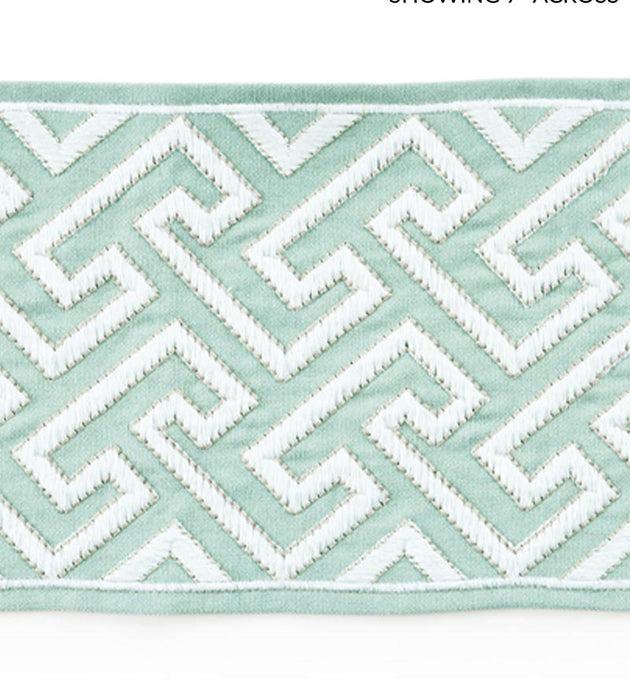 Scalamandre Labyrinth Embroidered Tape Aquamarine Trim Sample SCT33190002
