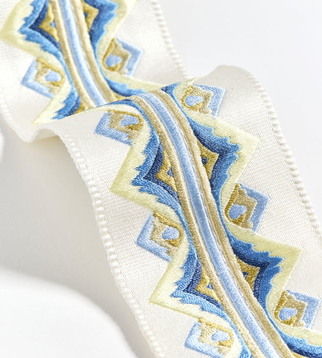 Scalamandre Flamme Embroidered Tape Blue And Yellow Trimming Sample SCT33350002