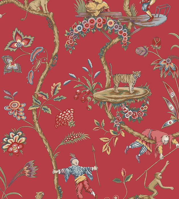 Scalamandre Chinoise Exotique Tomato Wallpaper Sample SCWP815470002