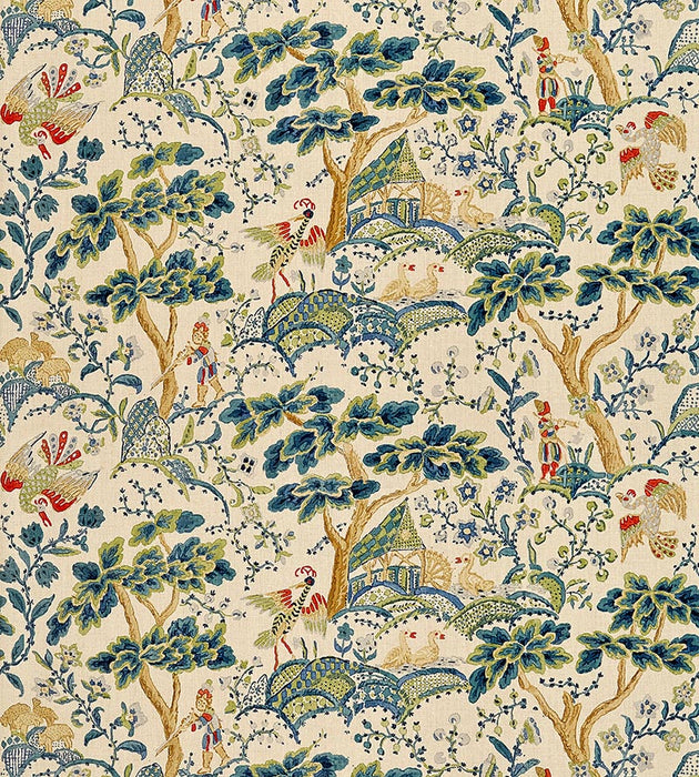 Scalamandre Kelmescott Hand Block Print Peacock On Sand Fabric Sample SC165900003