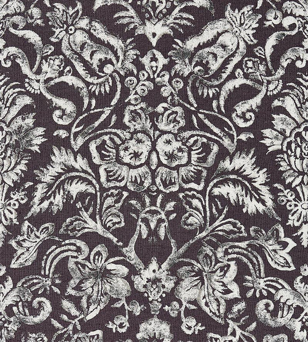 Scalamandre Mansfield Damask Print Graphite & Silver Fabric SC165980003