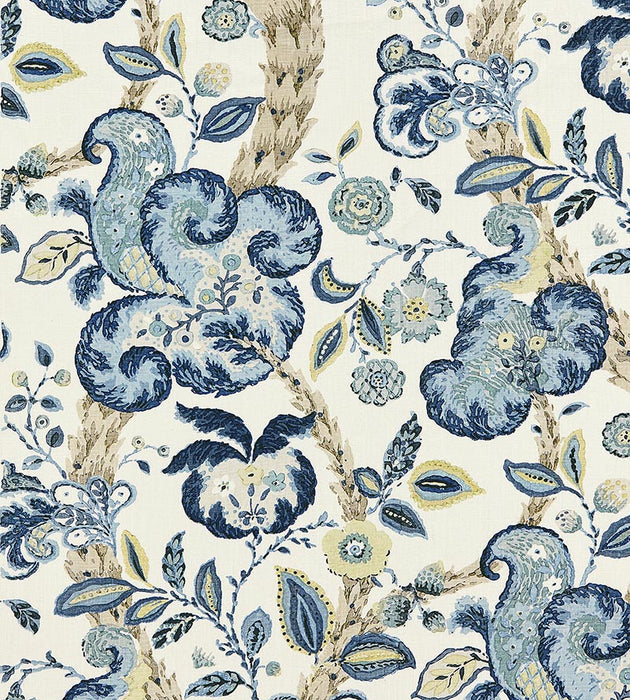 Scalamandre Cumbria Hand Block Print China Blue On Ivory Fabric SC166030003